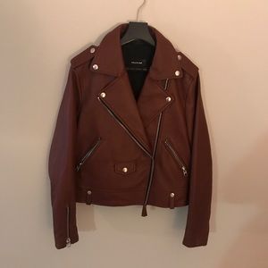 Mackage Baya Moto Leather Jacket in Brick Medium